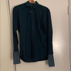 Ted Baker Blue Green Detailed Shirt with Patterned Cuffs